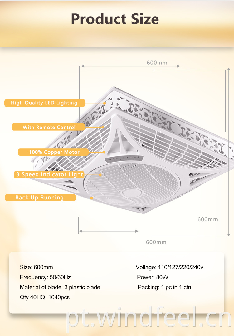 Super Ásia 60x60 Falso Caixa de Teto Fan sem LED Lights Controle Remoto